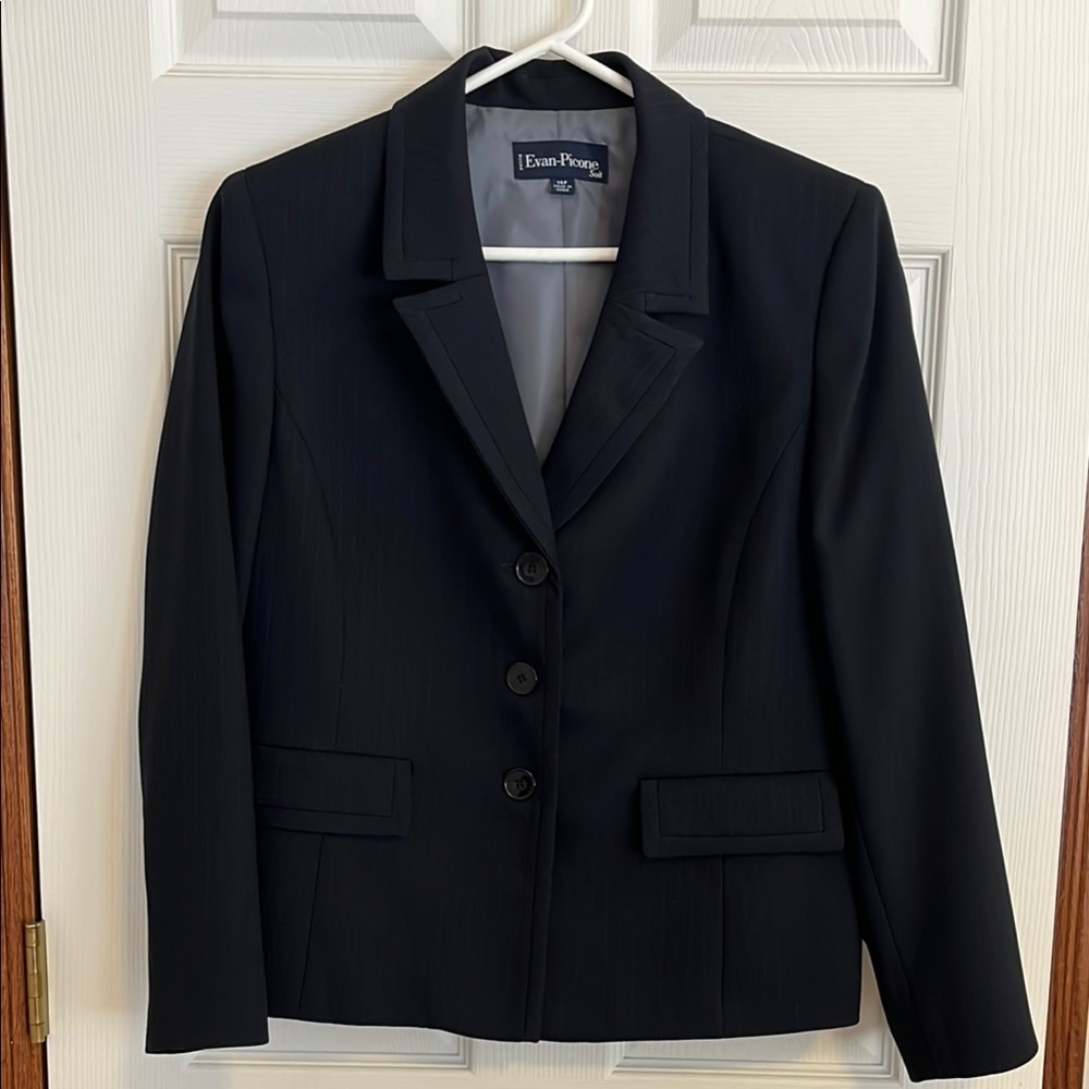 Evan-Picone Black & Gray Pinstripe 3-Button Suit Blazer Jacket Women’s 14 Petite